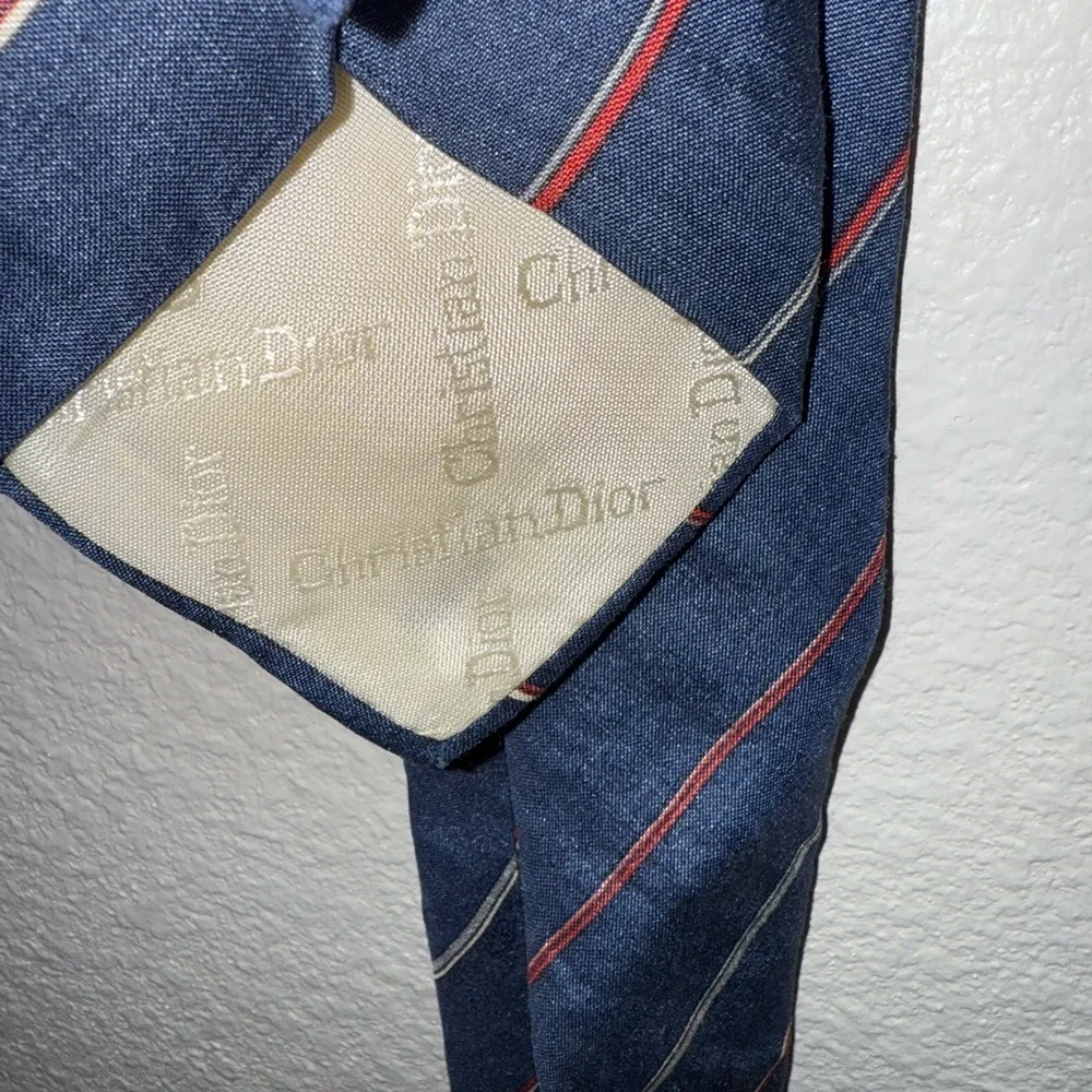 Vintage Dior Silk Tie Old‎ Money Aesthetic Luxury Designer Blue Stripe
